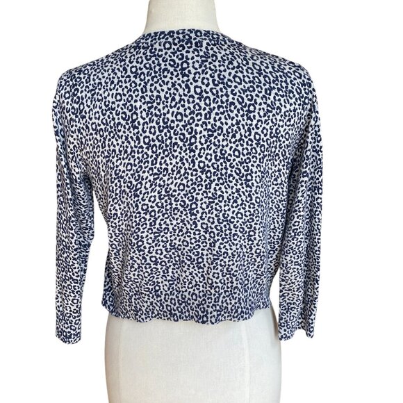 Boden Eldon Leopard Animal Print Cardigan Sz M French Navy Button Chic Mobwife-M - Picture 7 of 11